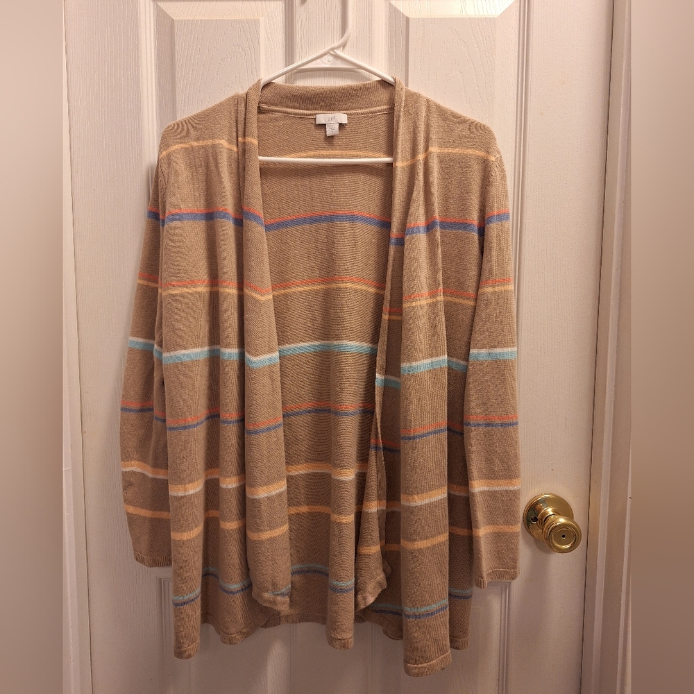 J.Jill Open Front‎ Cardigan Lightweight Striped Small Linen Like New